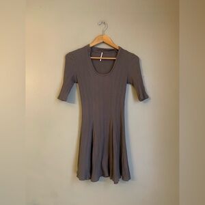 Free People Jolene Fit And Flare Ribbed Gray Mini Dress Size XSmall